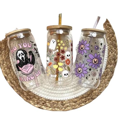 Tazza di vetro con cannuccia per sublimazione