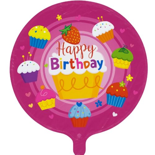Balão Metalizado Happy Birthday Cupcakes
