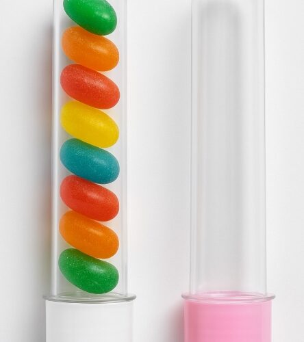 Tubete Transparente 11 cm com Tampas Coloridas (Rosa e Azul)